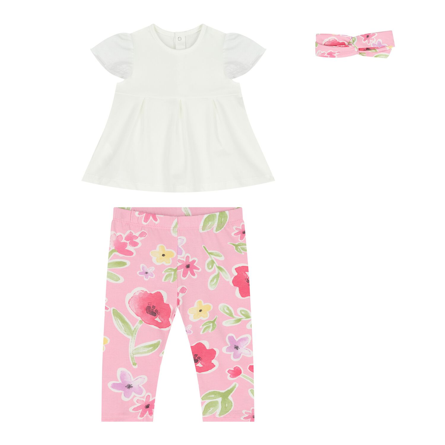 Baby Girls Ivory & Pink Floral Leggings Set, 1, hi-res