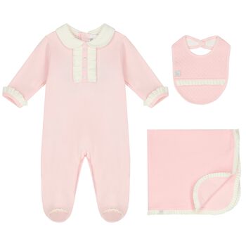 Baby Girls Pink & Ivory Babygrow Gift Set
