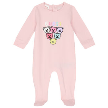 Baby Girls Pink Teddy Bear Logo Babygrow
