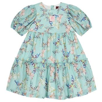 Girls Blue Butterflies Logo Dress 