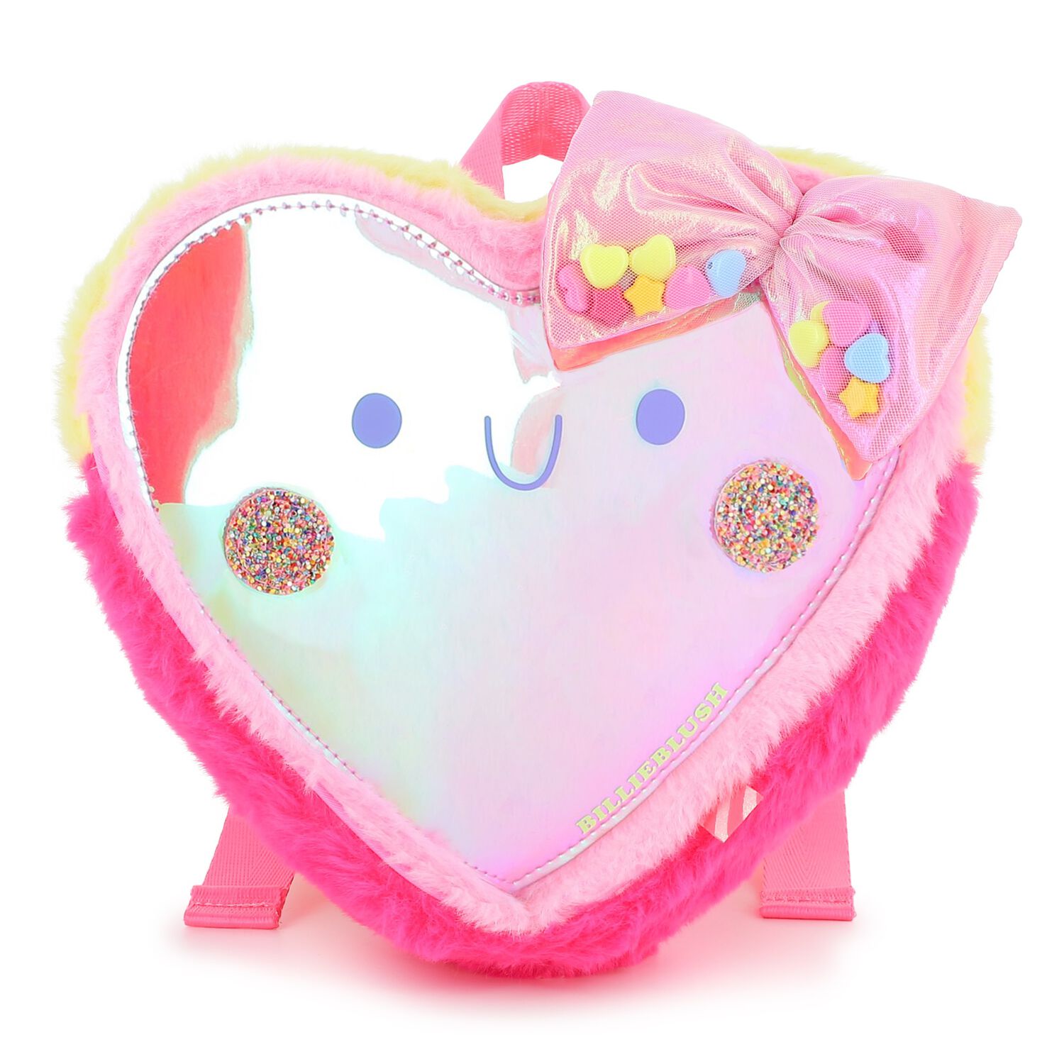 Girls Pink Heart Iridescent Backpack ( 22cm ), 1, hi-res