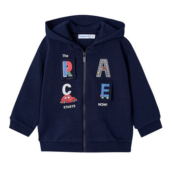 Younger Boys Navy Car Zip Up Top