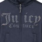 Girls Navy Blue Embellished Logo Hooded Zip Up Top, 1, hi-res