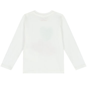 Younger Girls White Hearts Long Sleeve Top