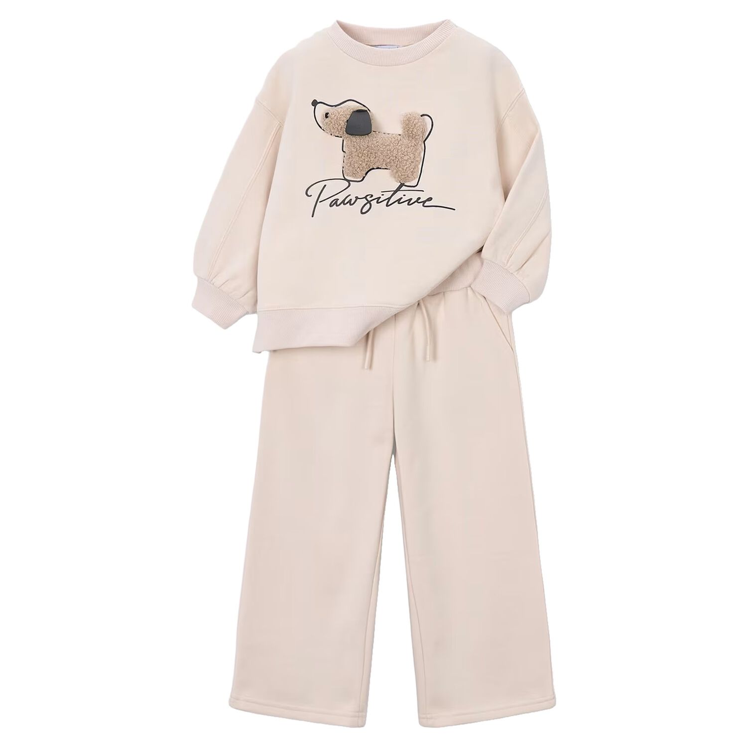 Girls Beige Puppy Tracksuit, 1, hi-res