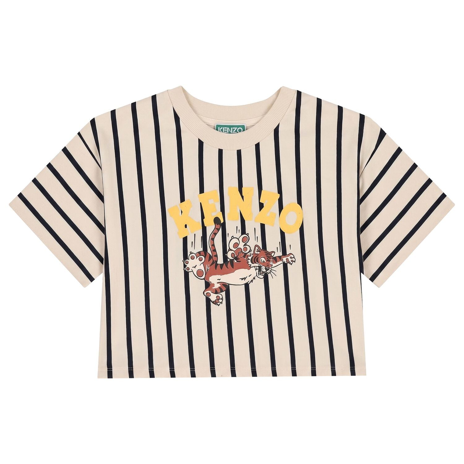 Girls Ivory & Black Tiger Logo T-Shirt, 1, hi-res