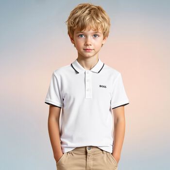 Boys White Logo Polo Shirt
