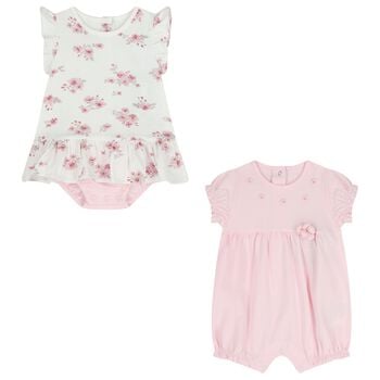 Baby Girls Pink & White Floral Romper Set