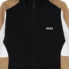 Boys Black, Beige & Ivory Logo Hooded Zip Up Top, 1, hi-res