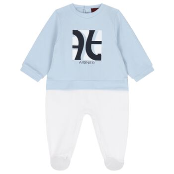 Baby Boys Blue & White Logo Babygrow