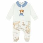 Baby Boys White & Beige Geo Map Babygrow, 3, hi-res