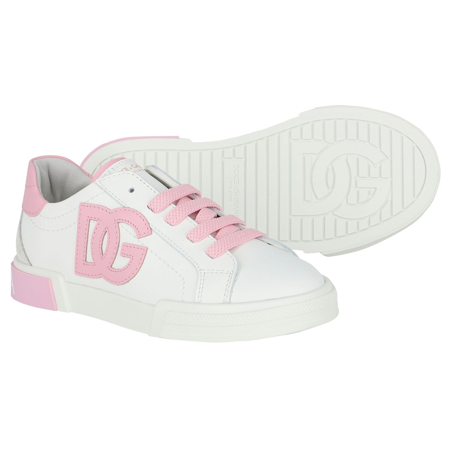 Girls White & Pink Logo Trainers, 1, hi-res image number null