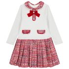 Girls Ivory & Red Tweed Dress , 1, hi-res