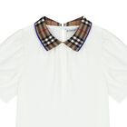 Girls White Check Polo Shirt, 1, hi-res