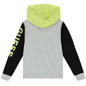 Boys Grey & Neon Green Logo Hooded Top