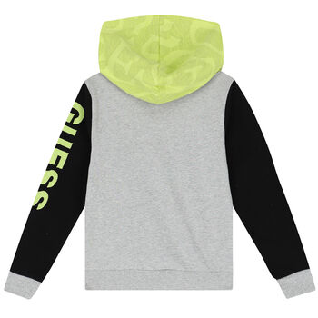 Boys Grey & Neon Green Logo Hooded Top