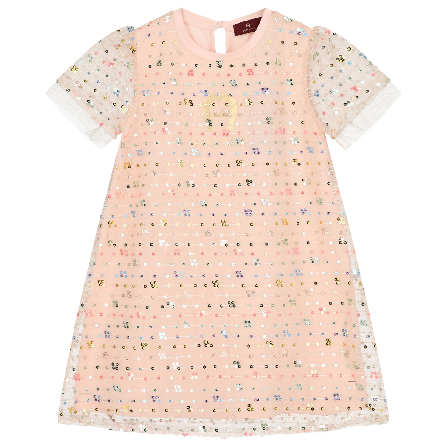 Girls Pink Logo Sequin Dress, 2, hi-res