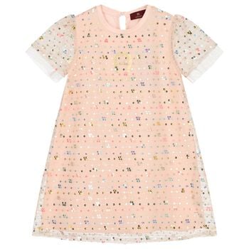 Girls Pink Logo Sequin Dress