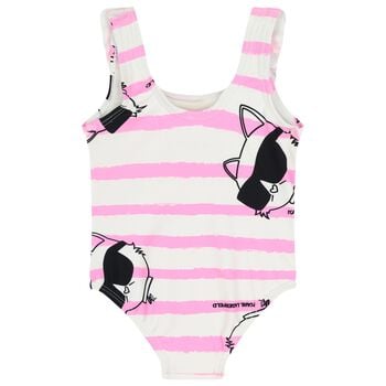 Girls White & Pink Choupette Stripe Swimsuit