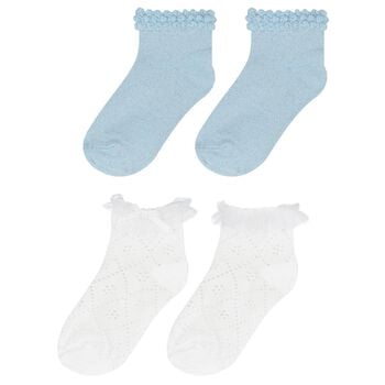 Baby Girls Blue & White Cotton Socks (2 Pack)