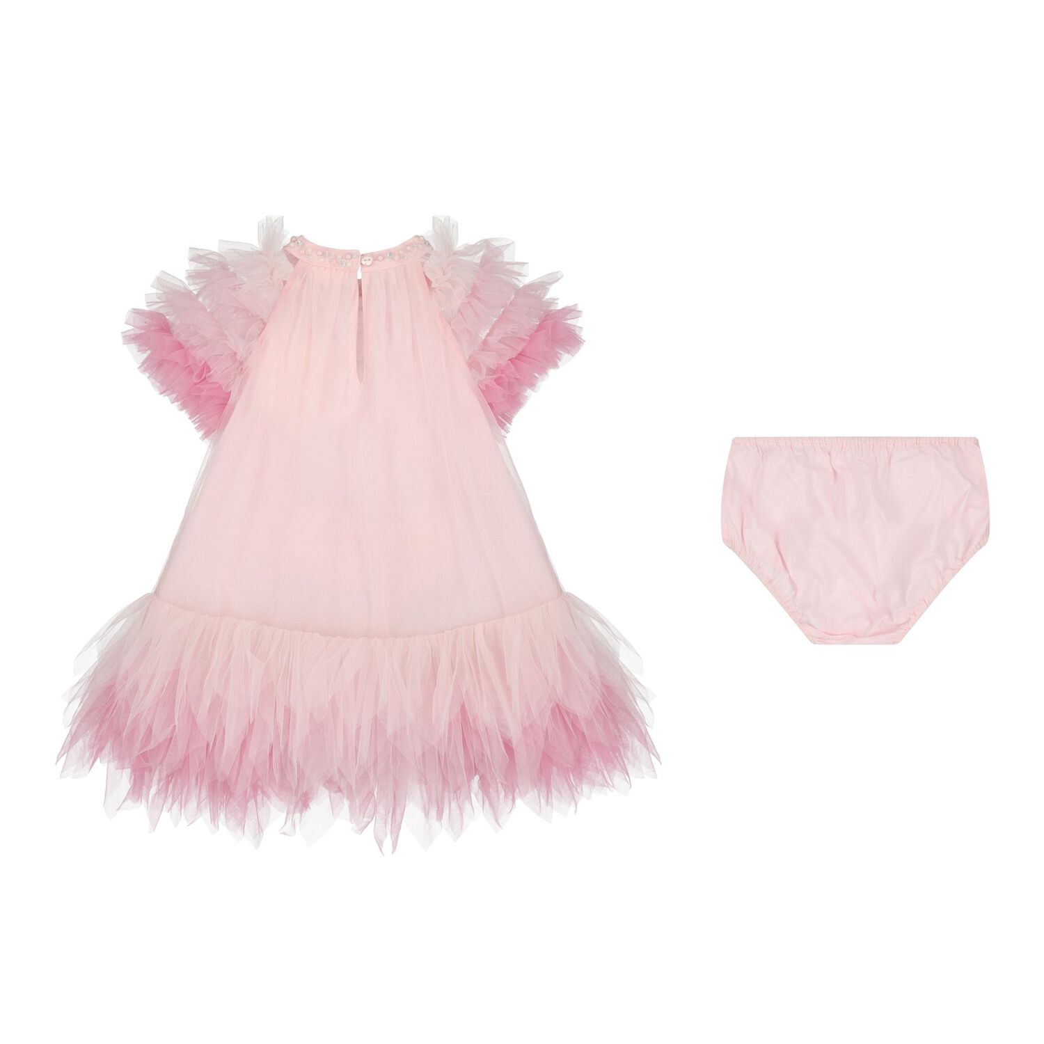 Baby Girls Pink Embellished Tulle Dress, 1, hi-res