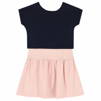 Girls Pink and Navy Blue Logo Dress Set