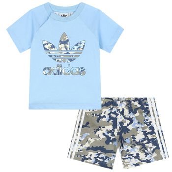 Blue & Grey Trefoil Logo Shorts Set