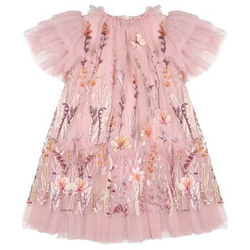 Girls Pink Floral Sequin Tulle Heather Dress
