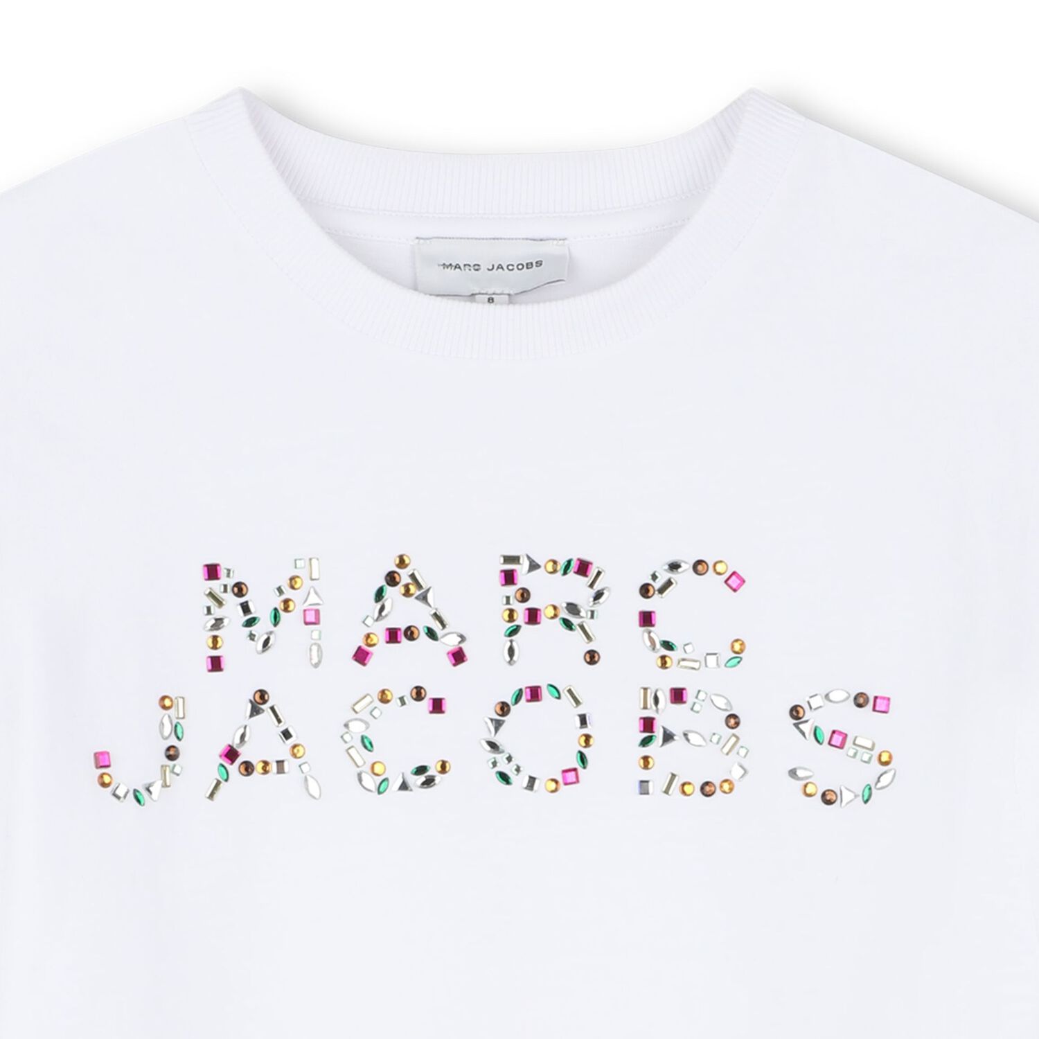 Girls White Logo Rhinestone T-Shirt, 1, hi-res