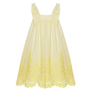 Girls Yellow Embroidered Tulle Dress