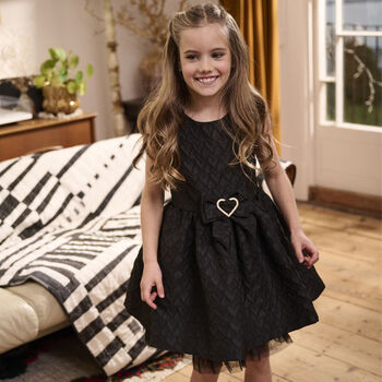 Girls Black Jacquard Heart Dress