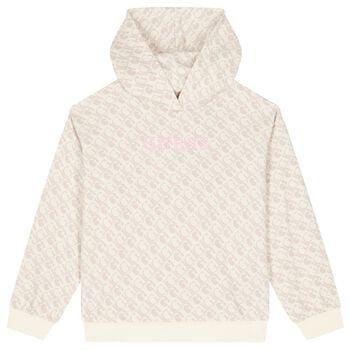 Girls Beige Logo Hooded Top