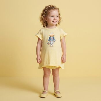 Baby Girls Yellow Teddy Bear Logo Dress Set