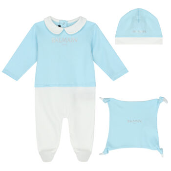 Baby Boys White & Blue Logo Babygrow Gift Set