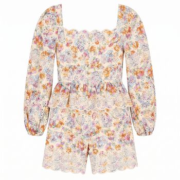 Girls Ivory Floral Embroidered Playsuit