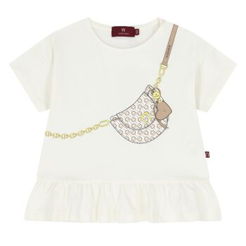 Younger Girls Ivory Bag Logo T-Shirt