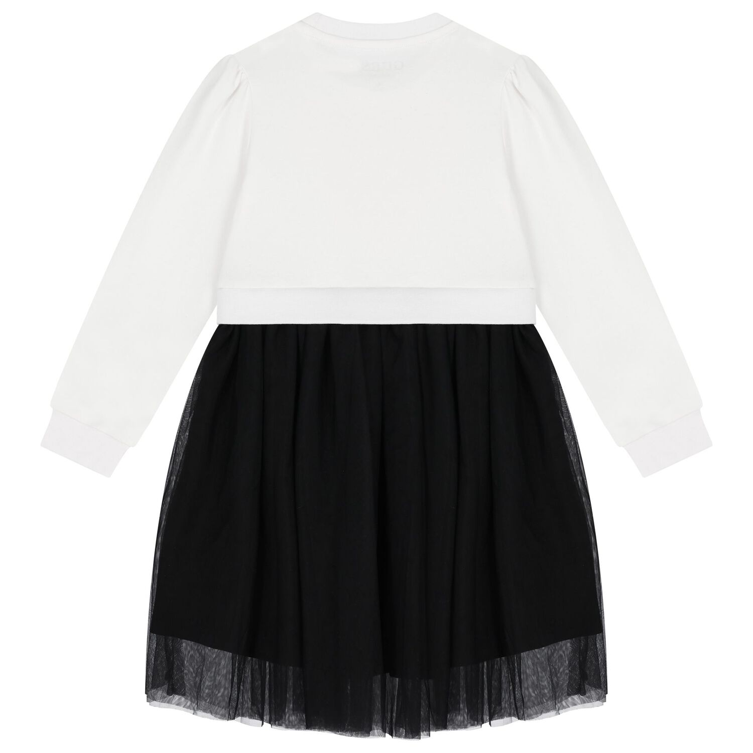 Girls White & Black Logo Tulle Dress, 1, hi-res