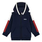 Younger Boys Navy Blue Hooded Zip Up Top, 3, hi-res