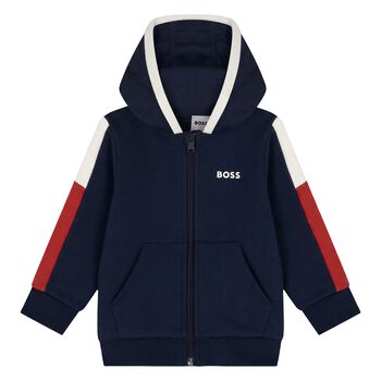 Younger Boys Navy Blue Hooded Zip Up Top
