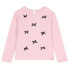 Girls Pink Bow Long Sleeve Top, 1, hi-res