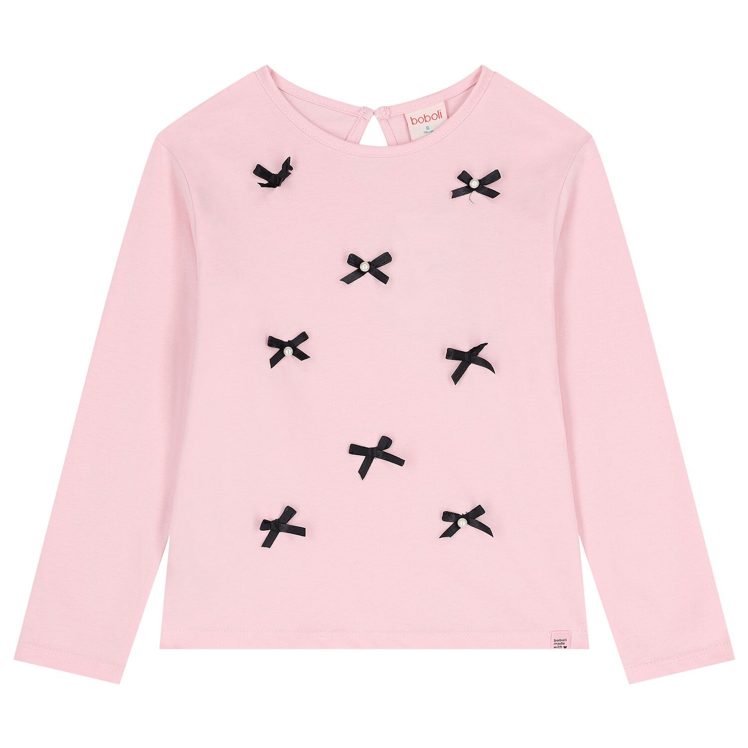 Girls Pink Bow Long Sleeve Top, 1, hi-res