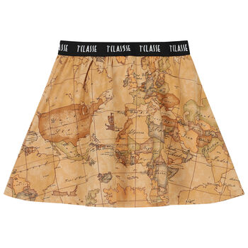 Girls Beige Geo Map Skirt