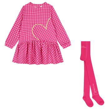 Girls Pink Gingham Dress Set