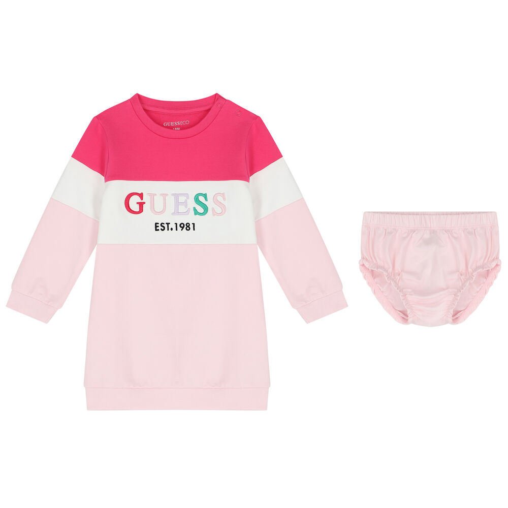 herhaling Downtown Klacht Guess Baby Girls Pink & White Logo Dress Set | Junior Couture USA