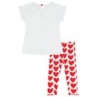 Girls White & Red Heart Leggings Set, 1, hi-res