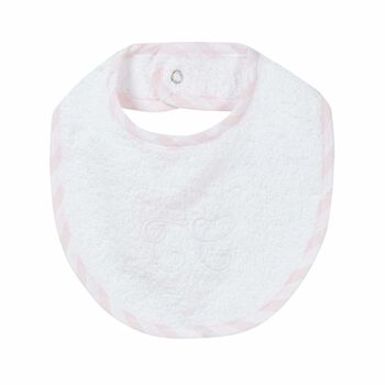 Baby Girls White & Pink Logo Bib