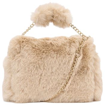 Girls Beige Faux Fur Handbag