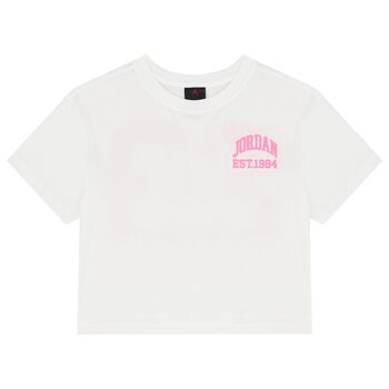 Girls White & Pink Jordan Logo T-Shirt