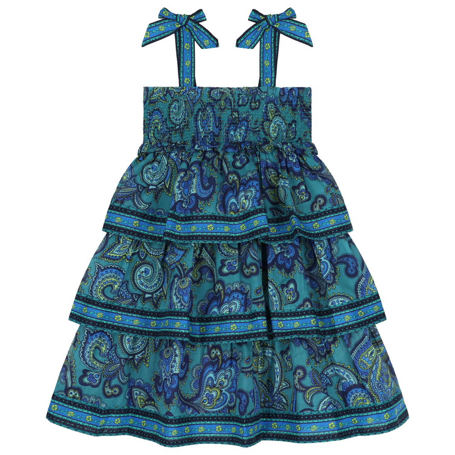 Girls Blue & Green Paisley Dress , 1, hi-res