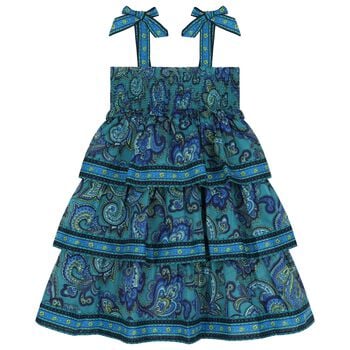 Girls Blue & Green Paisley Dress 